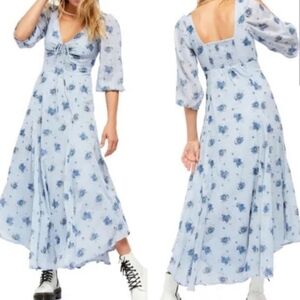 Free People Blue Floral Sea Glass Midi Dress Size 8